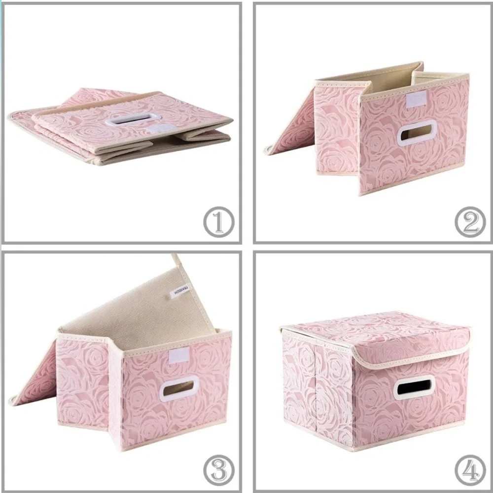 NWT PRANDOM Pink Floral Collapsible Storage Bin with Lid [3-Pack] Size: Small